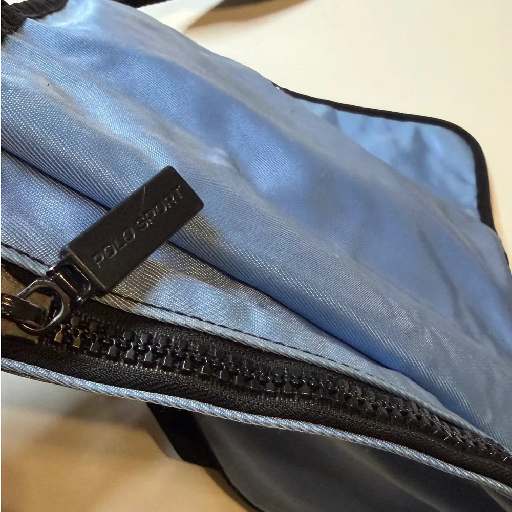 Vintage Polo Sport Messenger Bag Small Blue Black Nylon Crossbody 90s